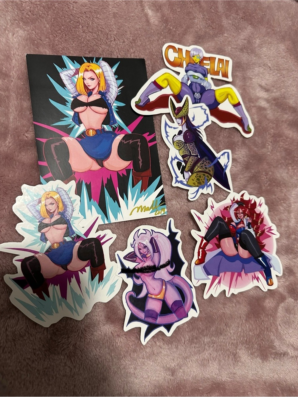 Dragonball, Dragonball Z anime stickers and print implied lewd fan Art